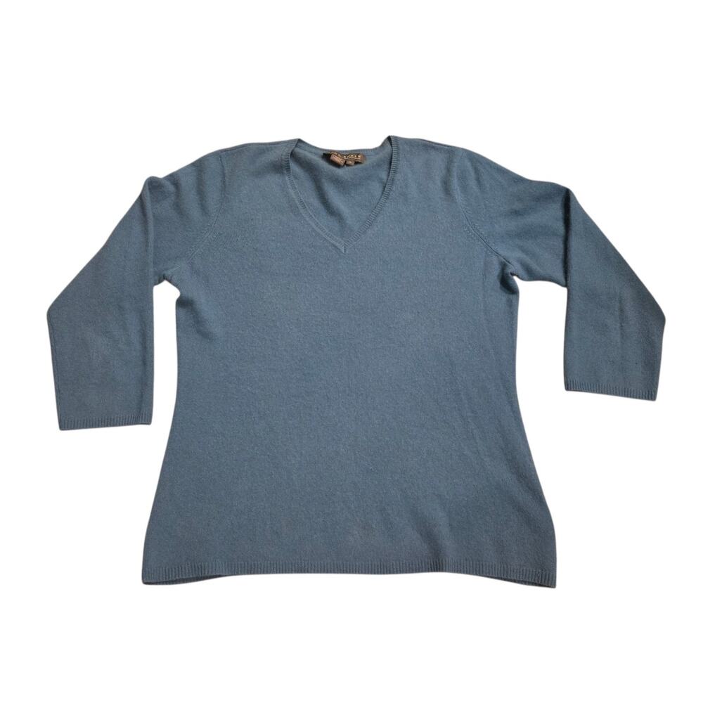 Mark Shale Mens 100% Cashmere Sweater Blue Large Raglan Sleeve 3/4 Sleeve